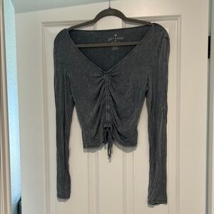 American Eagle Outfitters Charcoal Ruched Long Sleeve Top